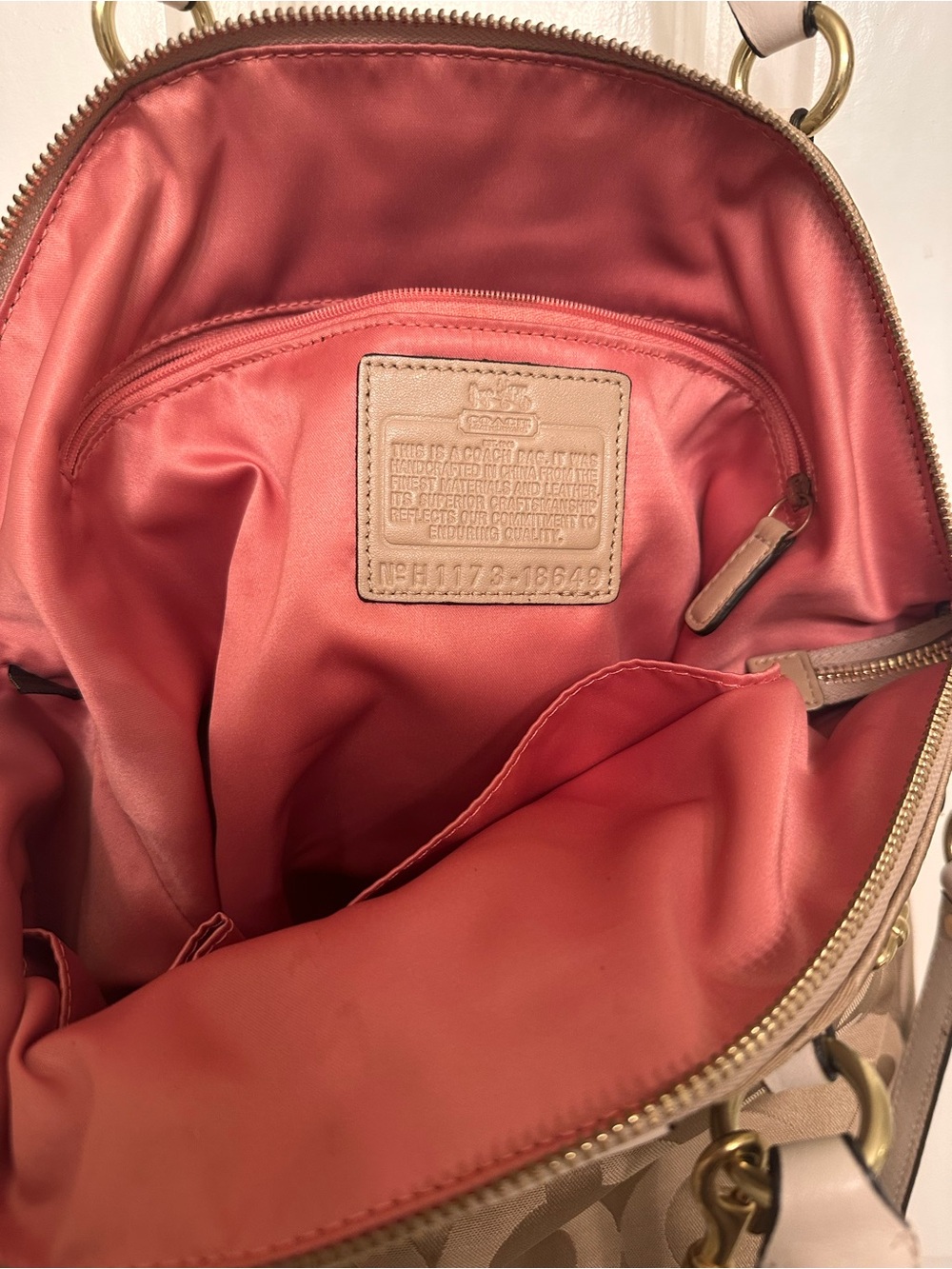 Coach Madison Op Art Tan Signature Shoulder Bag with Gold Hardware - Picture 6 of 10